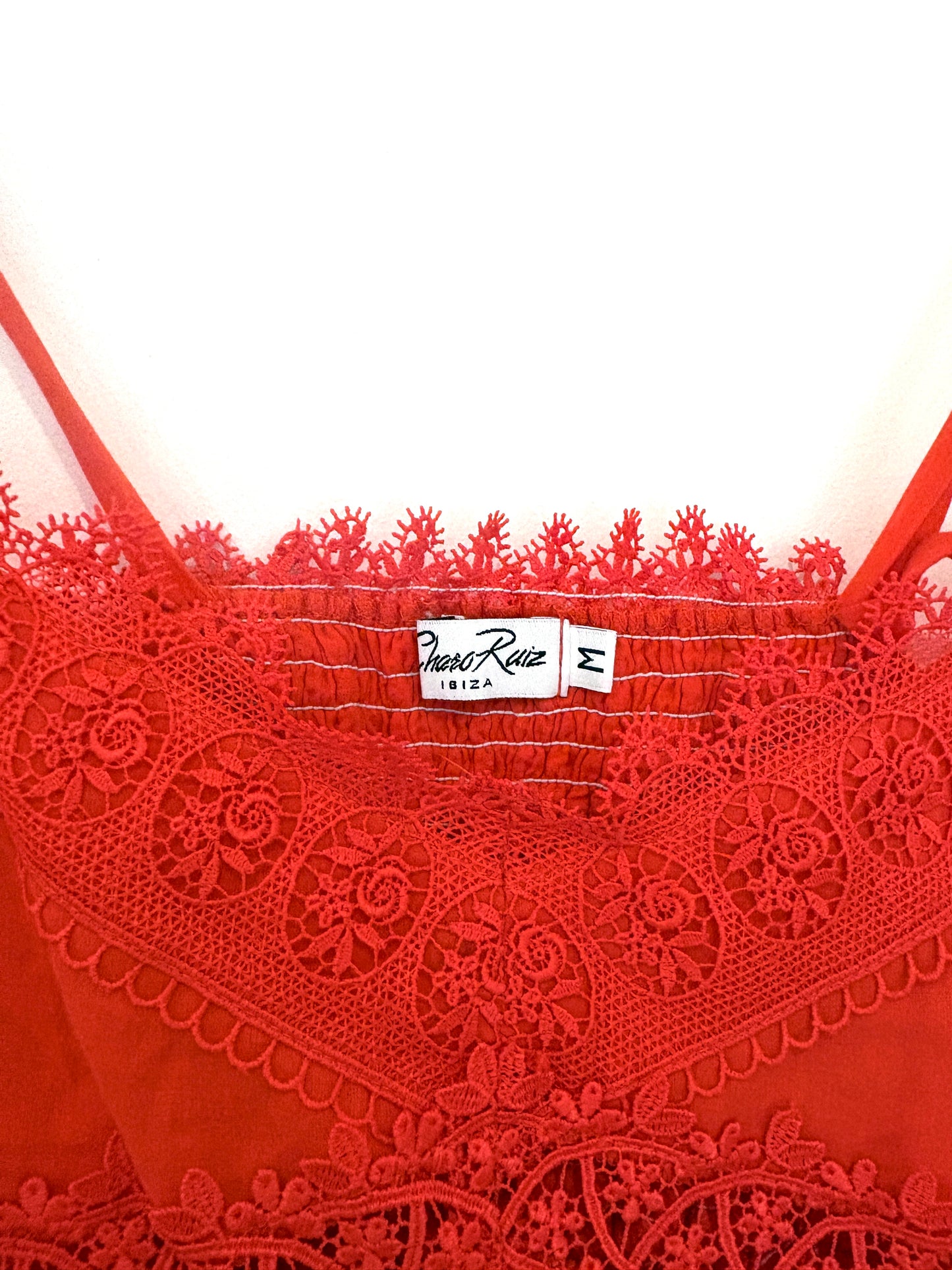 Charo Ruiz Red Cotton Lace Dress M