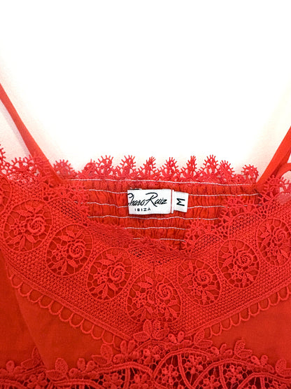 Charo Ruiz Red Cotton Lace Dress M