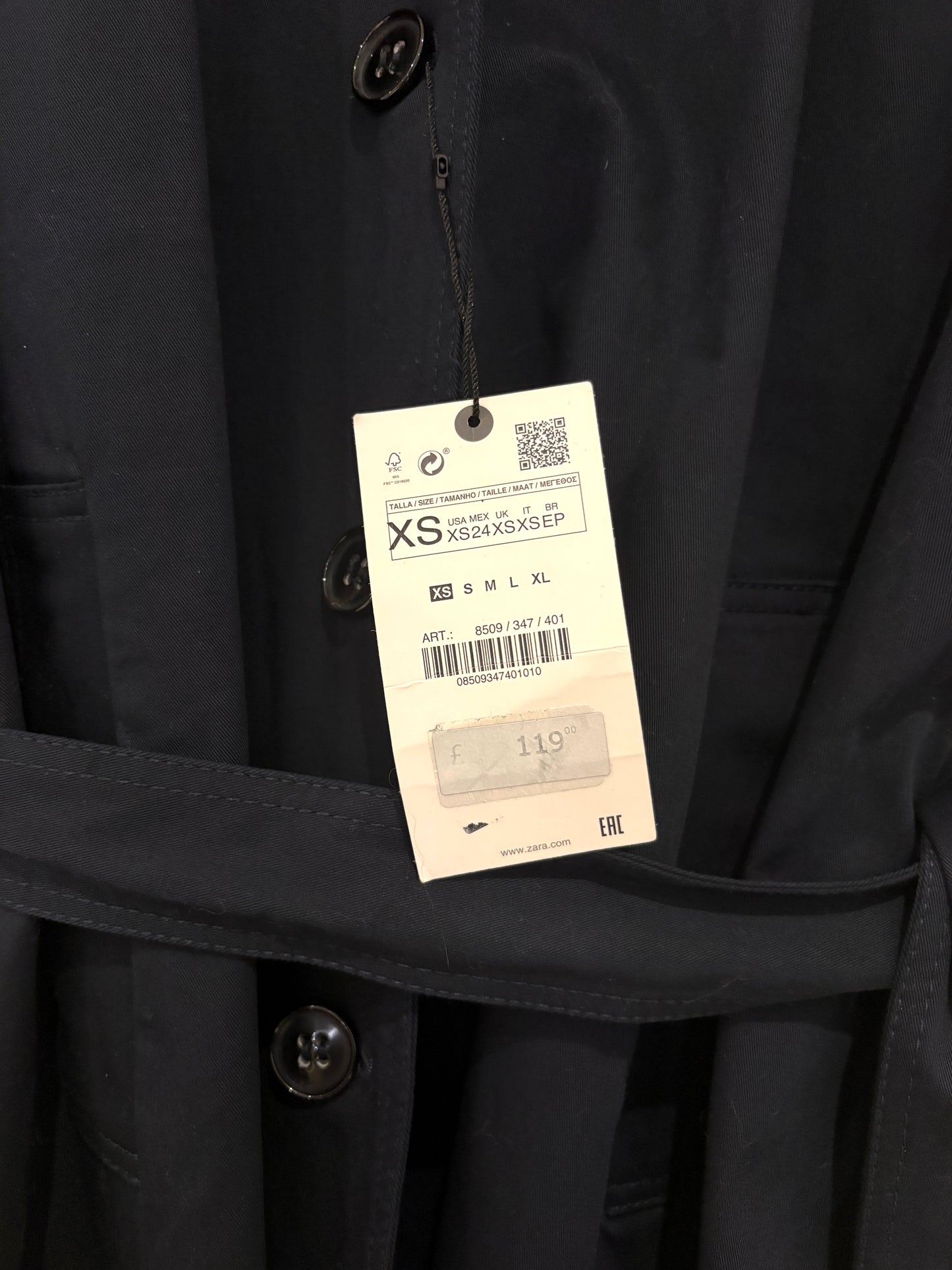 New With Tags Zara Navy Trench Coat XS