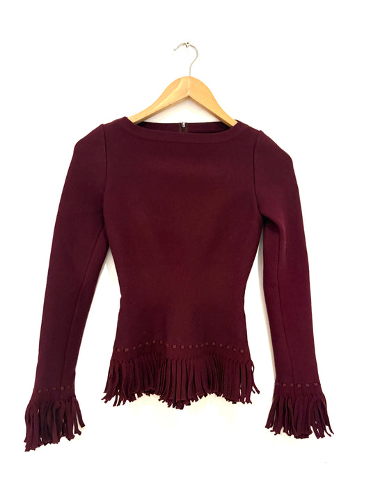 Alaia burgundy wool fringe top