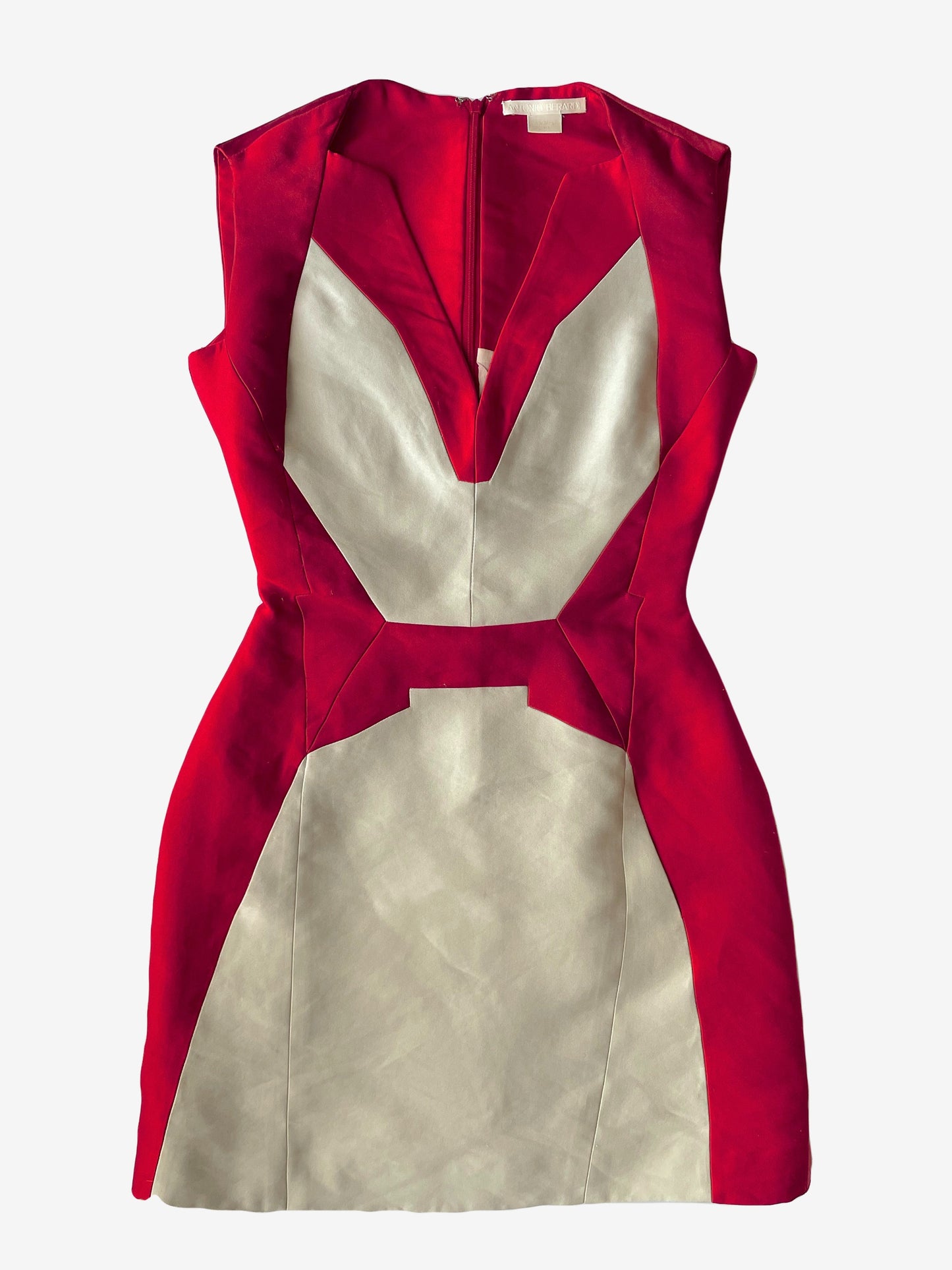 Antonio Beradi Beige and Red Panelled Mini Dress S image 0