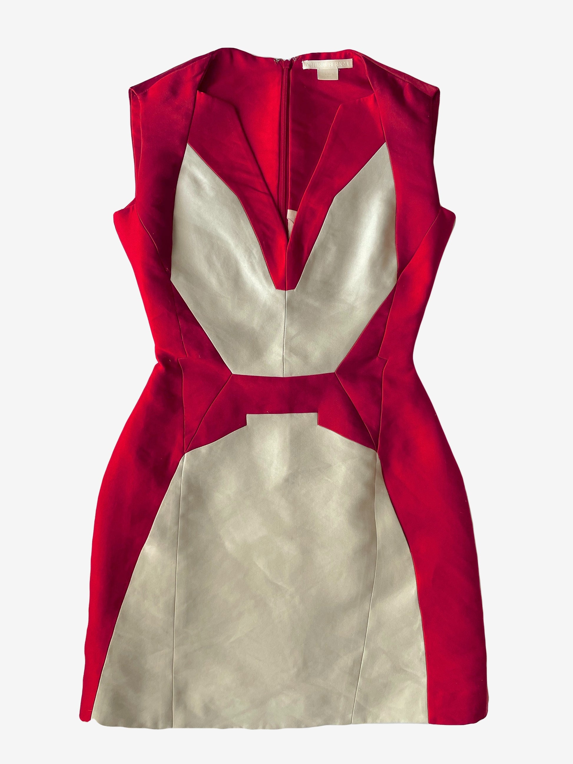 Antonio Beradi Beige and Red Panelled Mini Dress S image 0