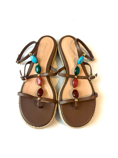 Gianvito Rossi Shanti Leather Beaded Espadrilles UK 6.5