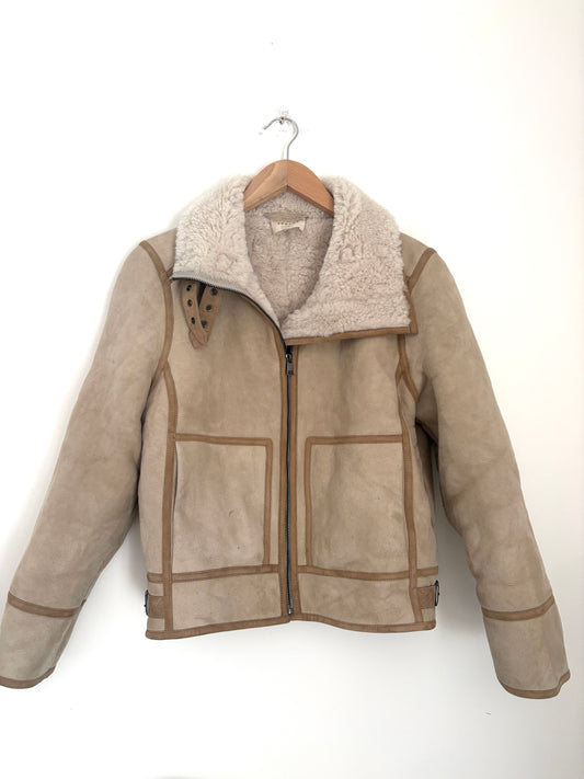 Sézane Sheepskin Beige Aviator Coat