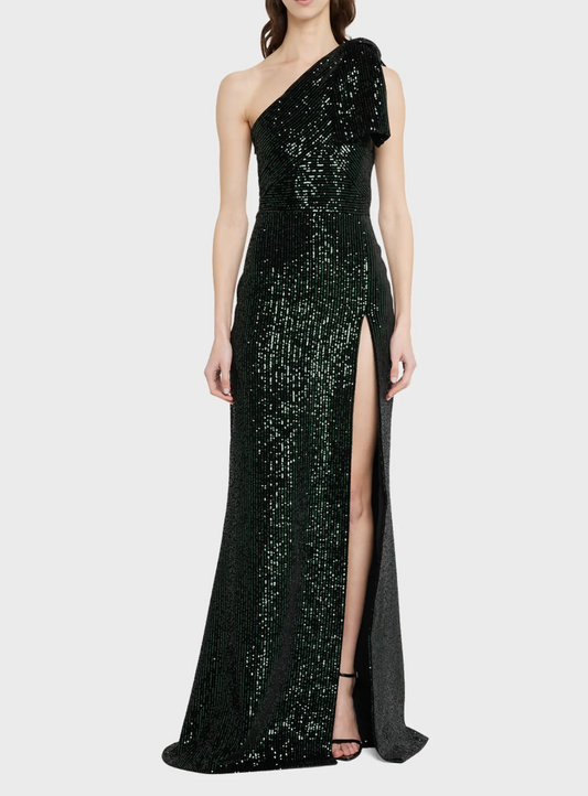 Elie Saab Sequinned Velvet 
One Shoulder Dress