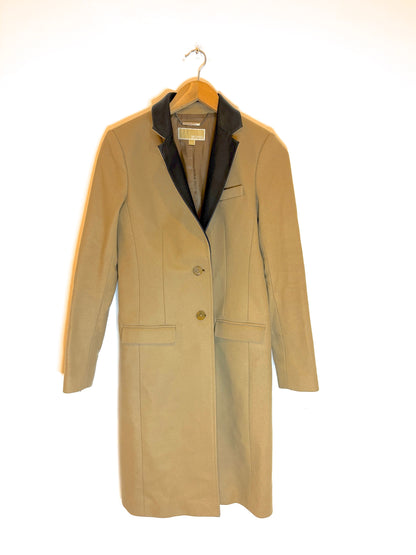 Michael Kors Beige Leather Lapel Wool Coat UK 6