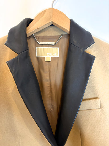 Michael Kors Beige Leather Lapel Wool Coat UK 6