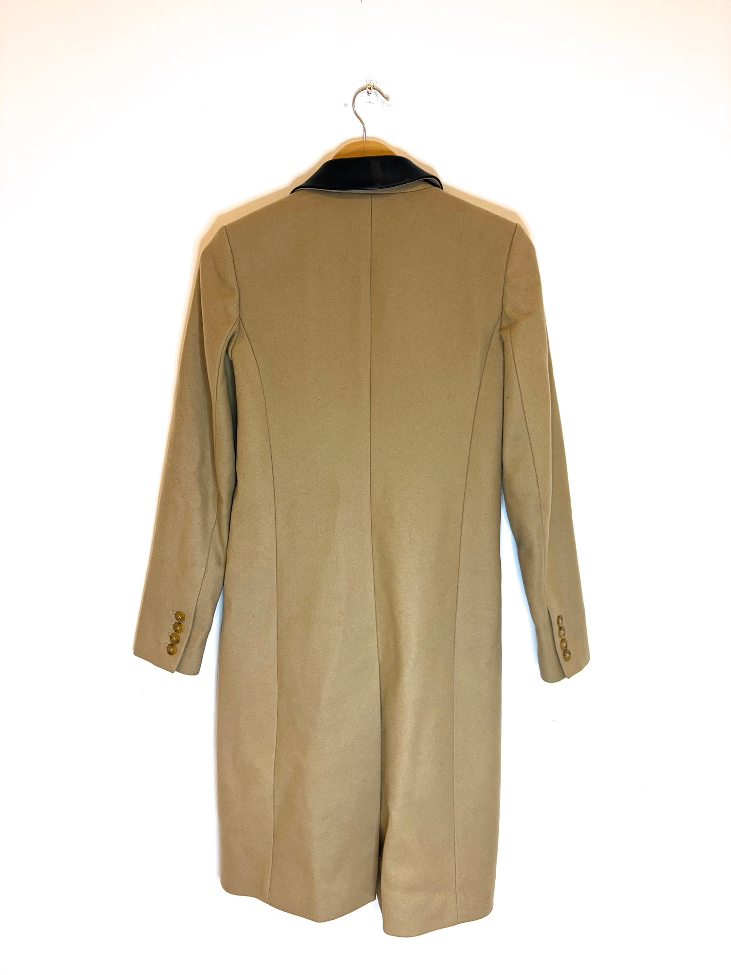 Michael Kors Beige Leather Lapel Wool Coat UK 6