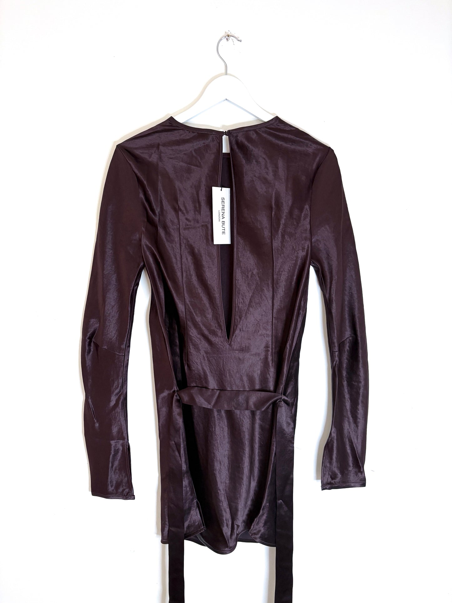 New With Tags Serena Bute Aubergine Satin Mini Dress UK 10