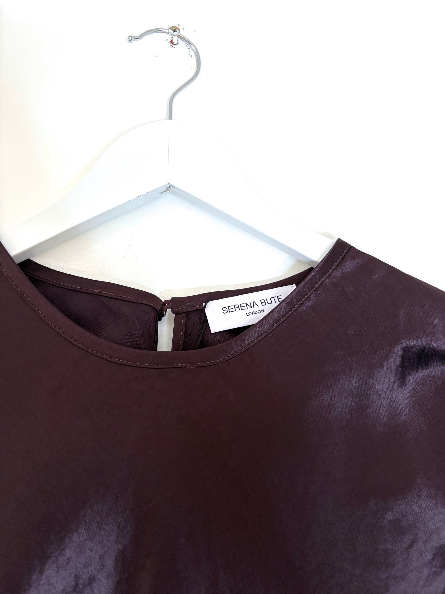 New With Tags Serena Bute Aubergine Satin Mini Dress UK 10