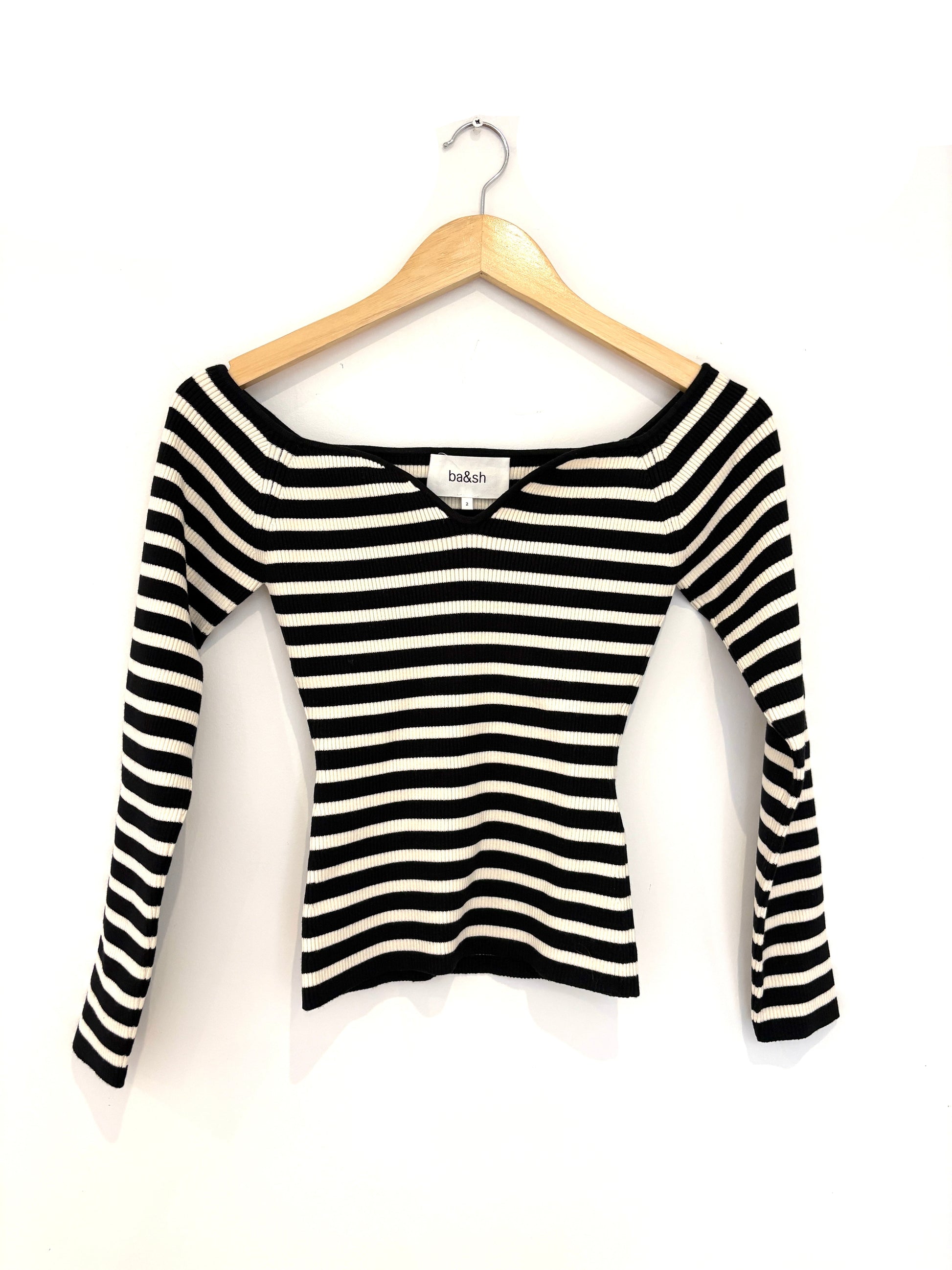 Ba&sh owais Black white striped top