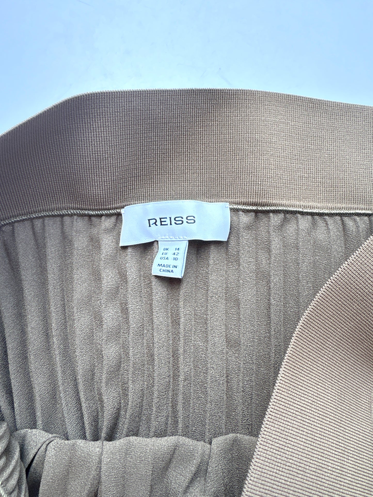 Reiss Khaki Metallic Pleat Skirt UK 14