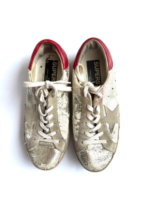 Golden Goose Deluxe Brand Super Star Silver Glitter Sneakers UK 5