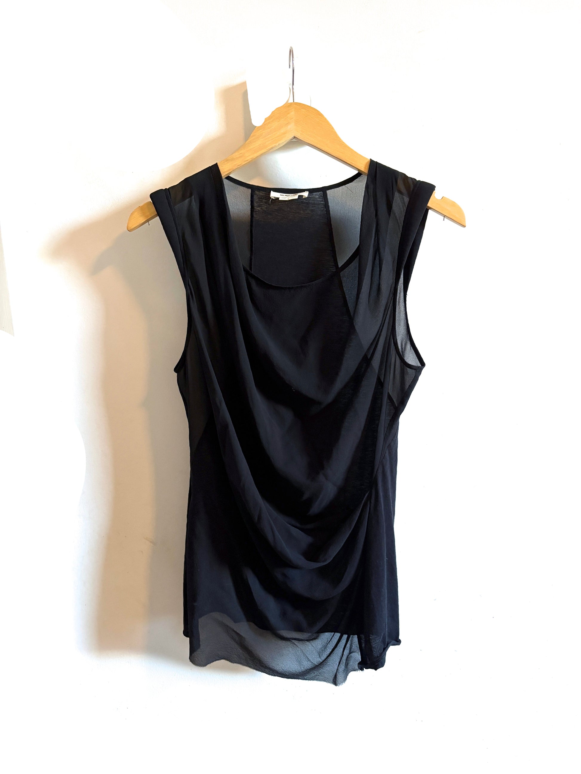 Helmut Lang black silk drape top