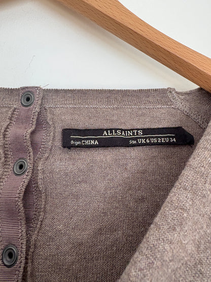 All Saints Button Cowl Neck Top UK 6