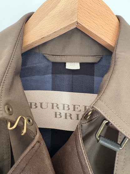 Burberry Brit Khaki and Brown Leather Trench Coat UK 4
