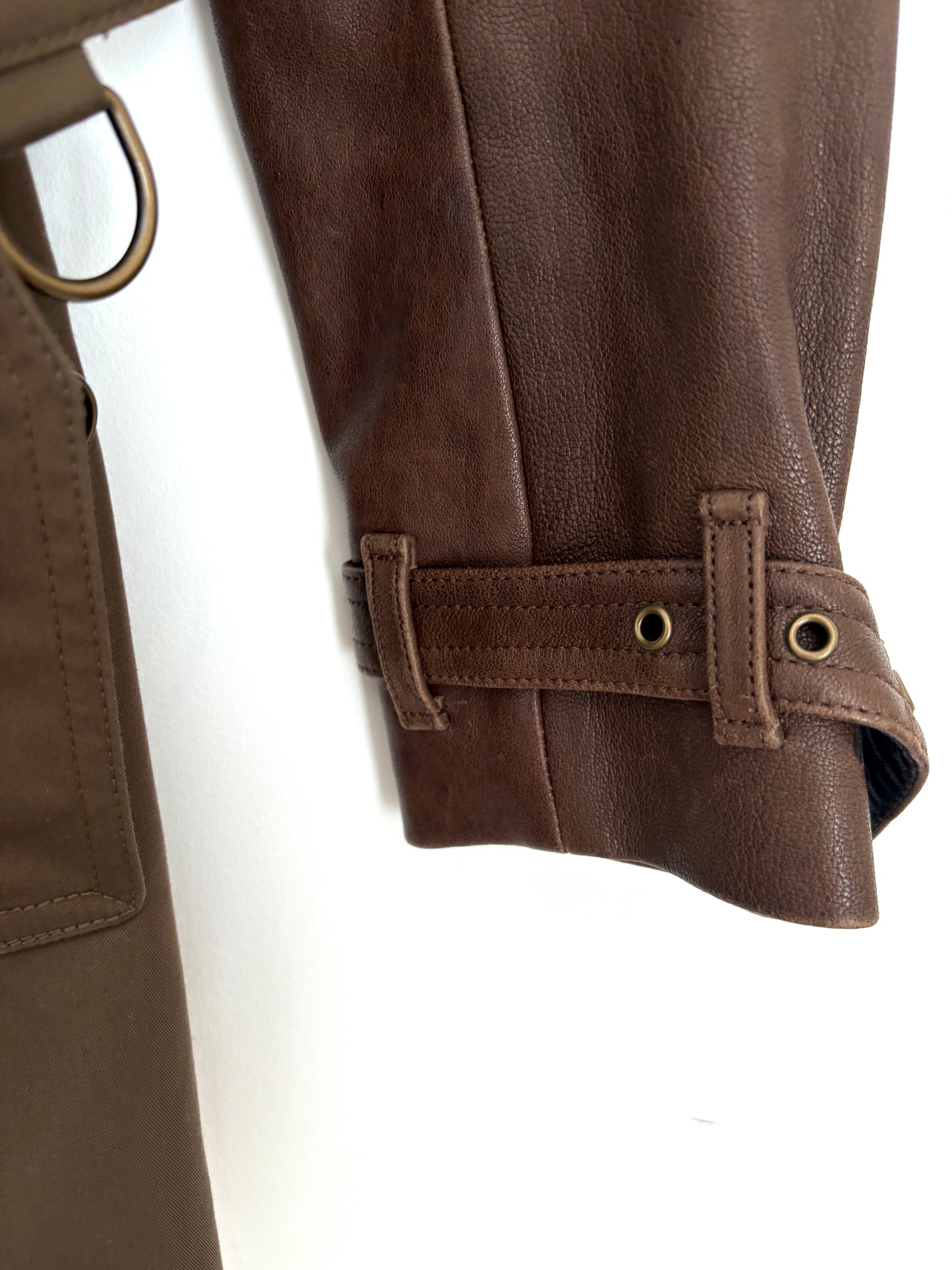 Burberry Brit Khaki and Brown Leather Trench Coat UK 4