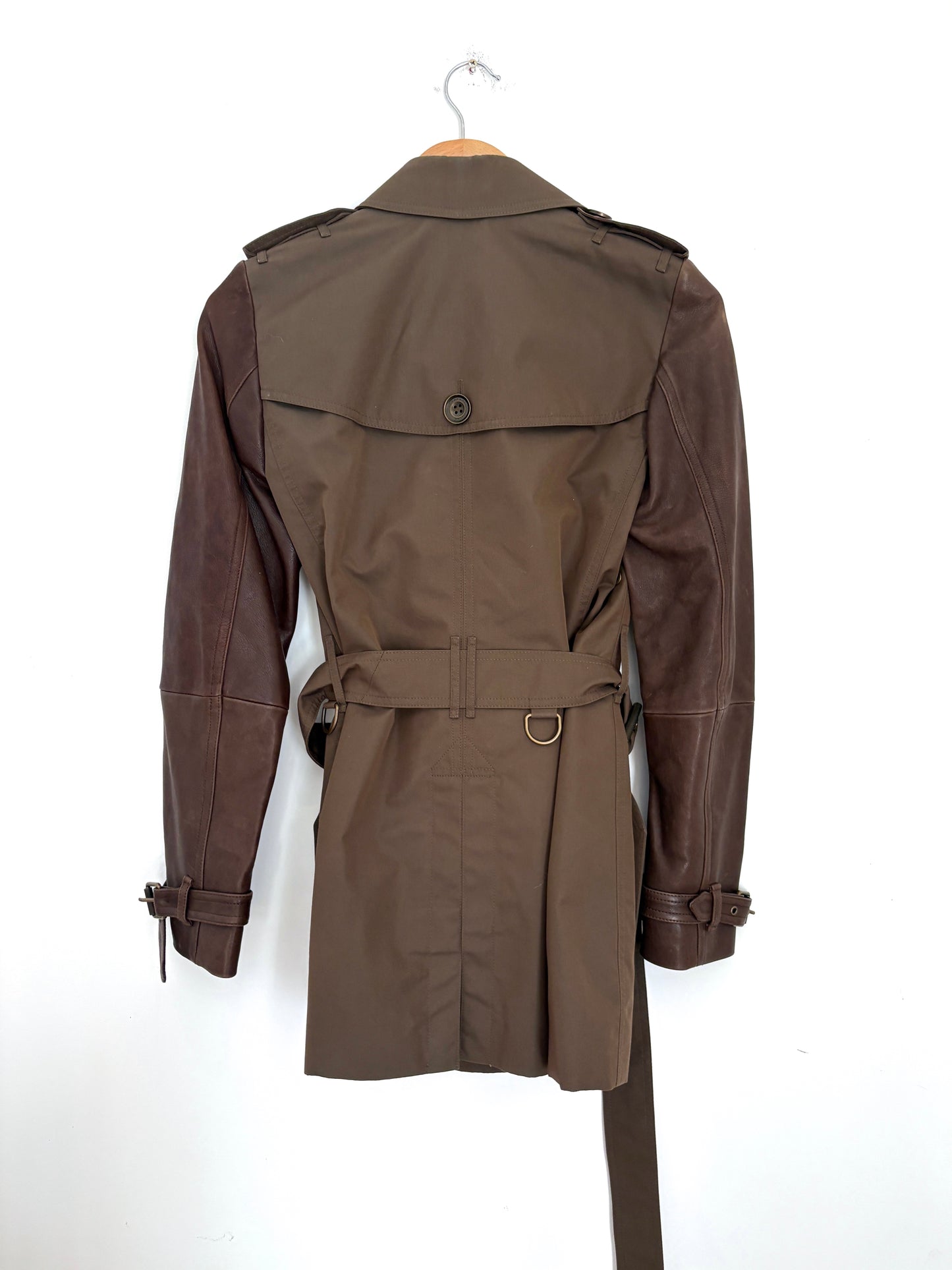 Burberry Brit Khaki and Brown Leather Trench Coat UK 4