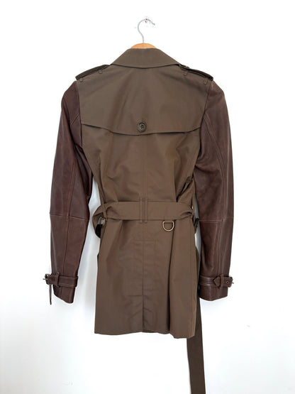 Burberry Brit Khaki and Brown Leather Trench Coat UK 4