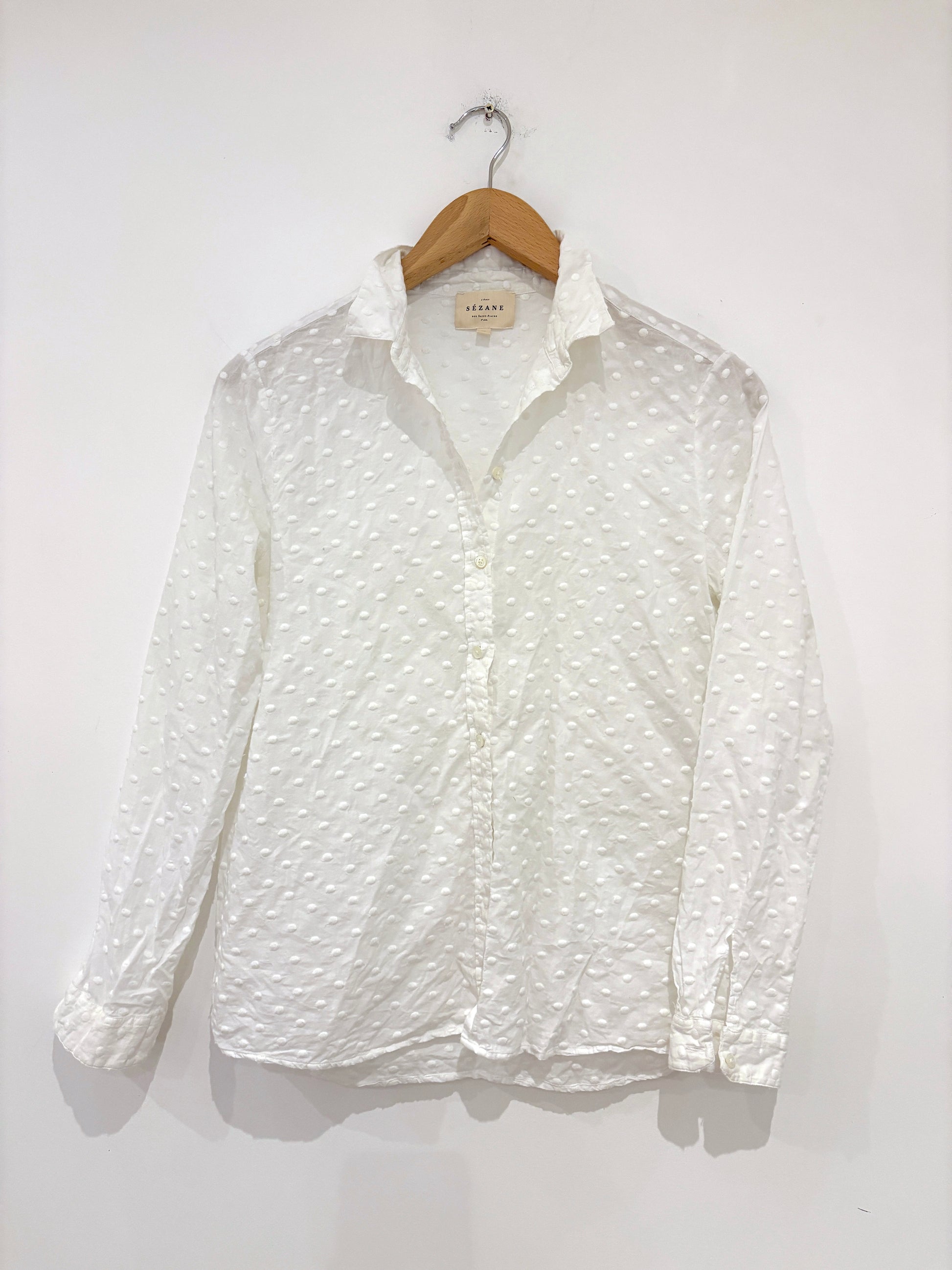 Sézane White Textured Shirt UK 8
