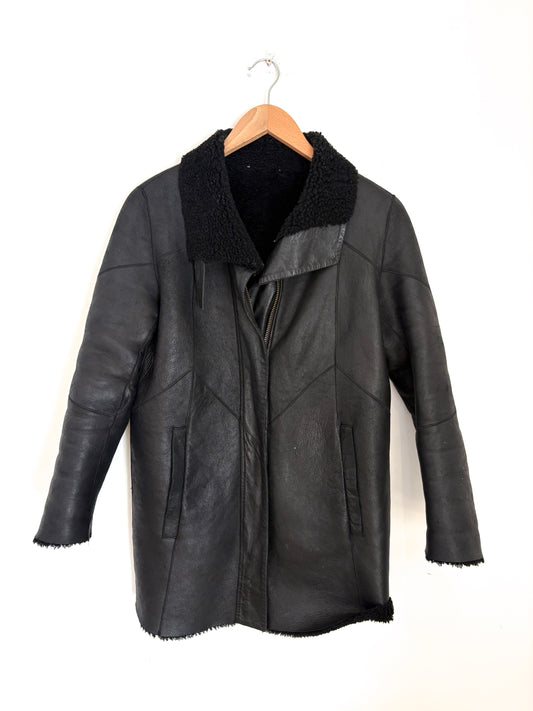 Theory Black Shearling Coat S