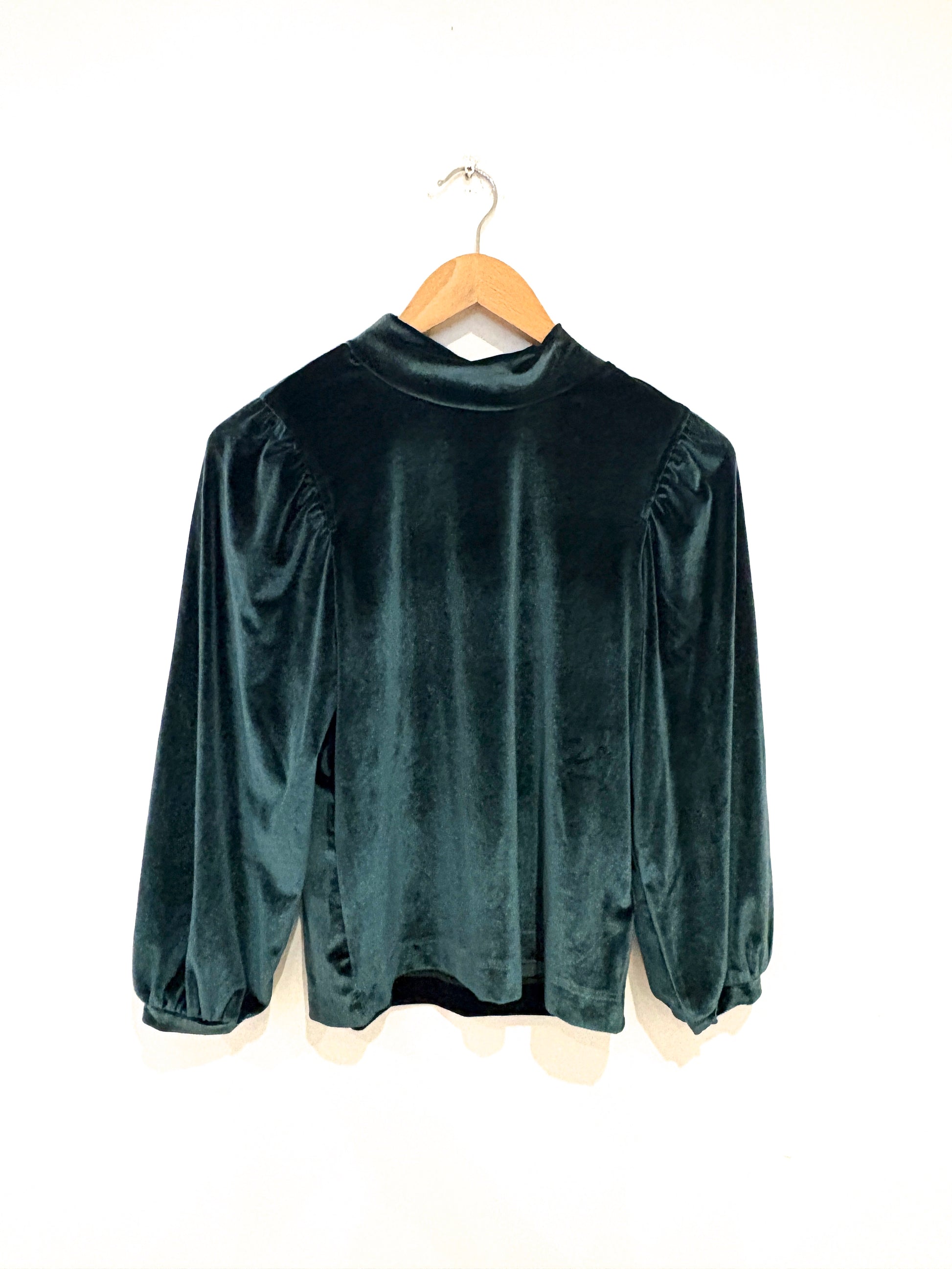 Dark Green High Neck Velvet Top