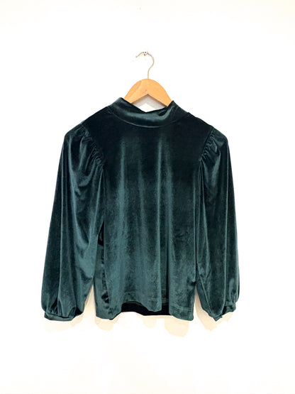 Dark Green High Neck Velvet Top