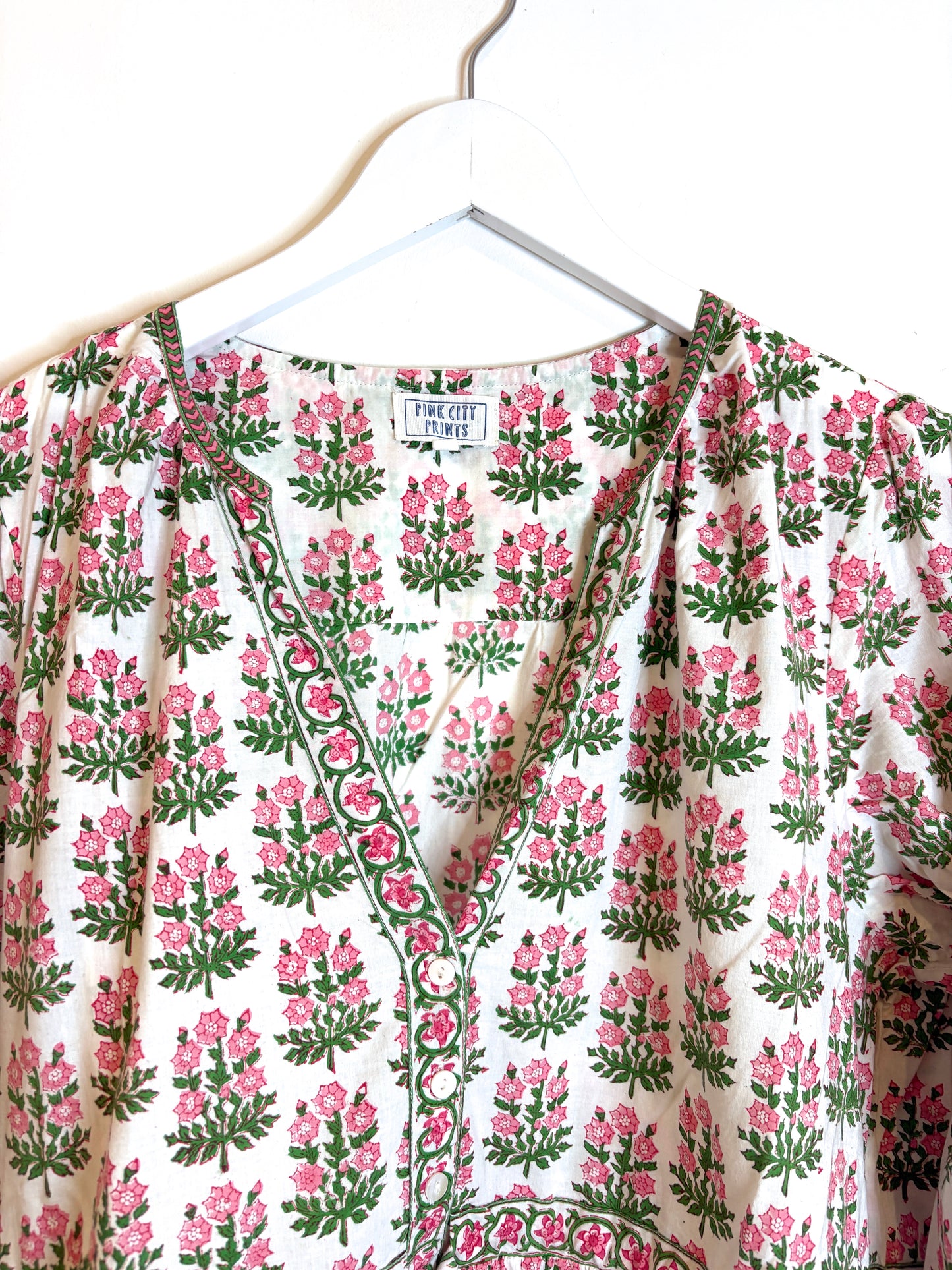 Pink City Prints Women's Hollyhock Bouquet Maria Dress L