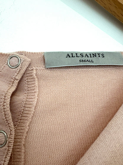All Saints Pink Button Cowl Neck Top S