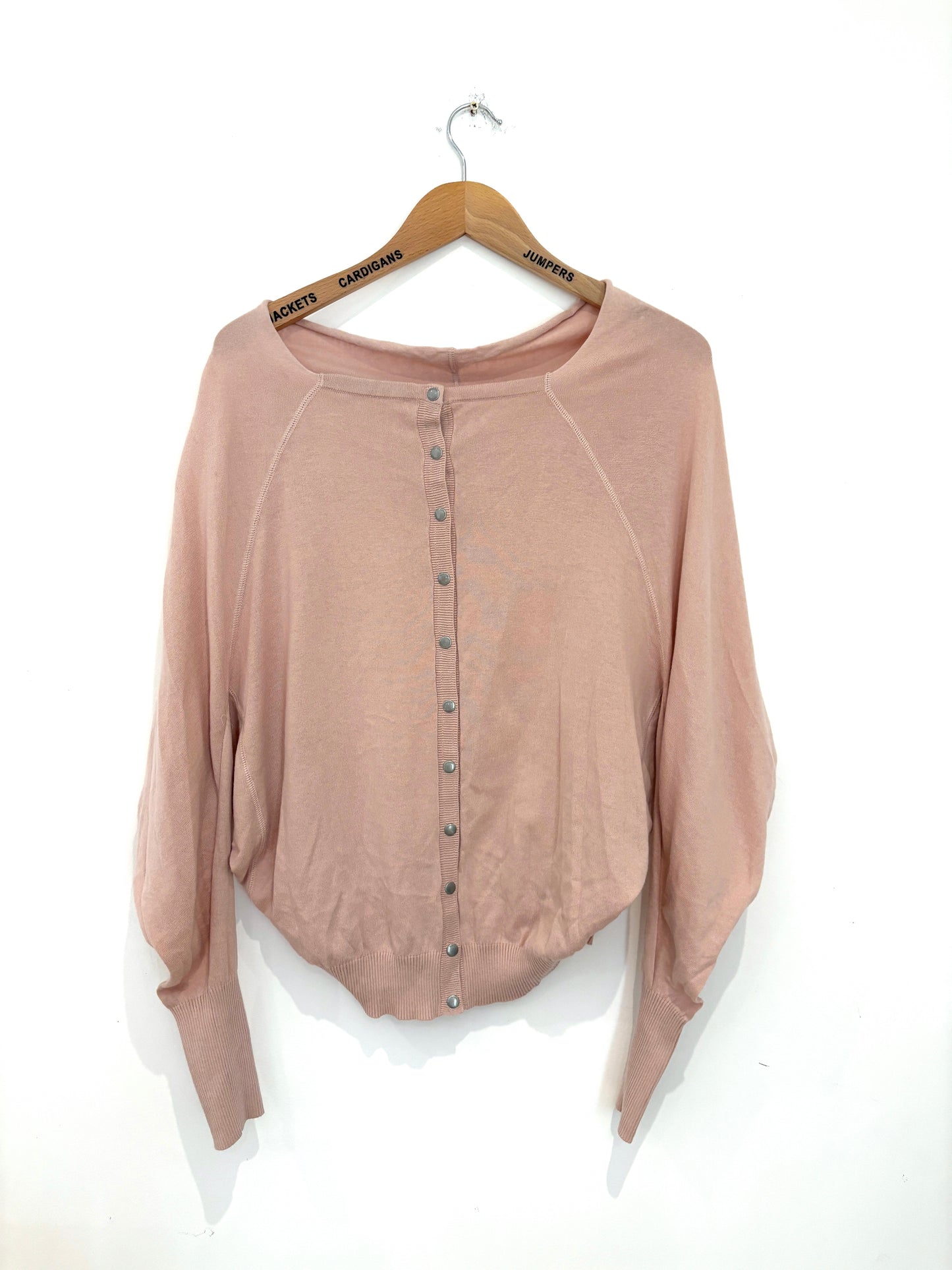 All Saints Pink Button Cowl Neck Top S