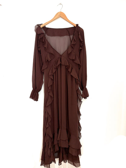 Commense Brown Chiffon Frill Dress