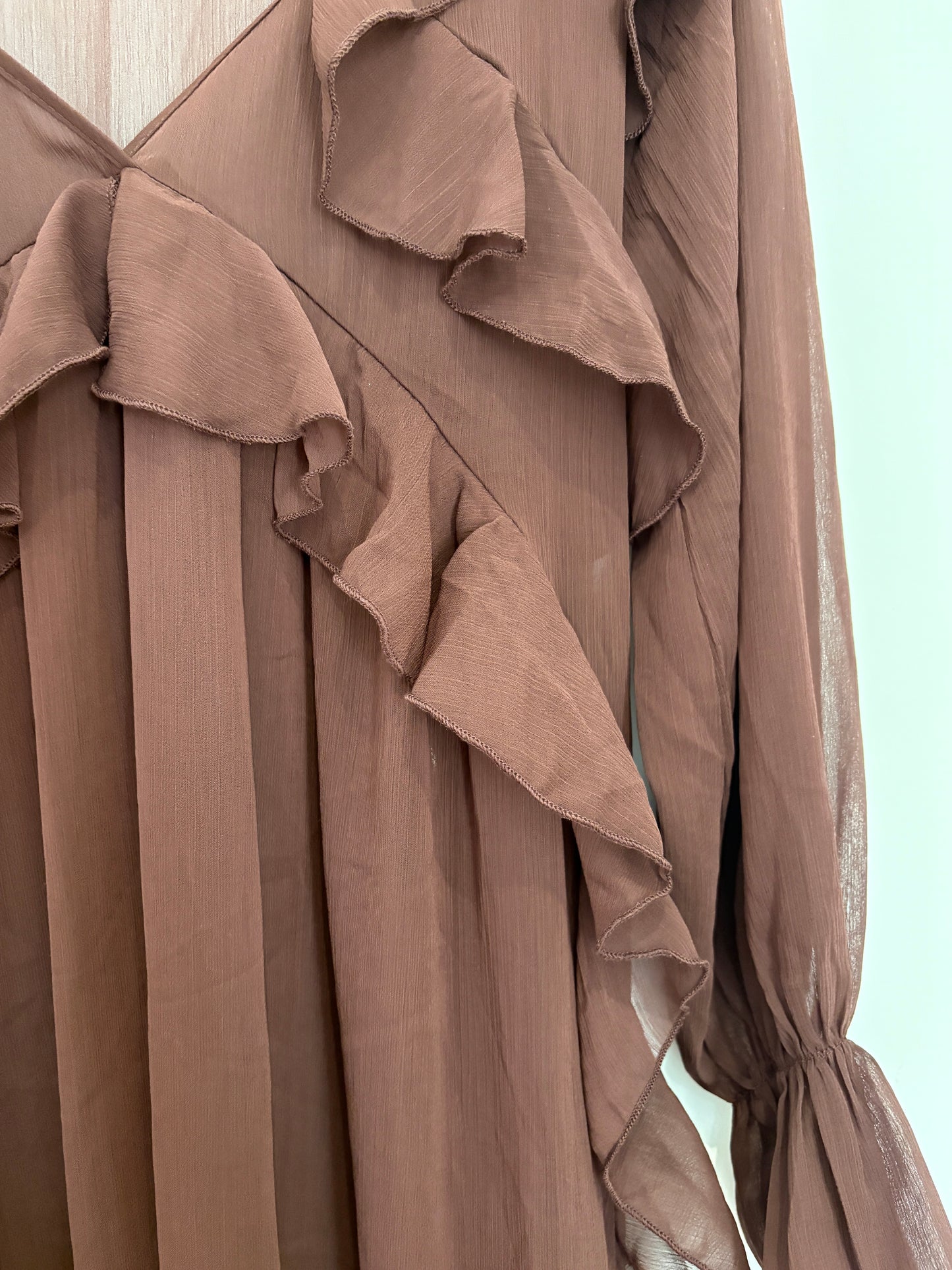 New With Tags Commense Ruffled Brown Chiffon Dress S
