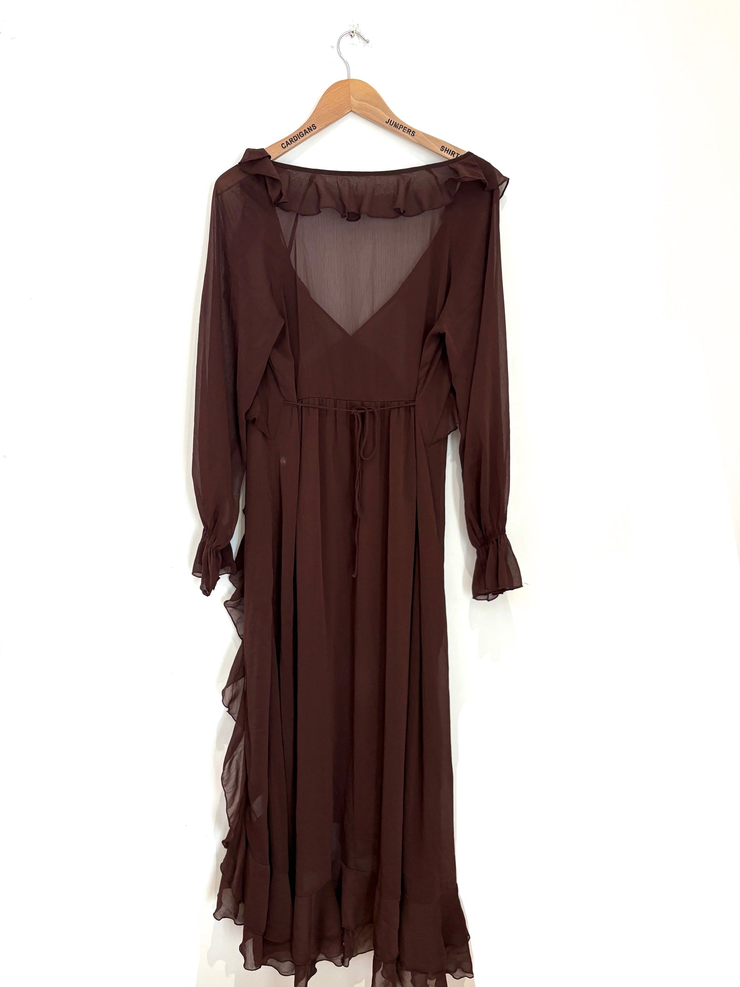 New With Tags Commense Ruffled Brown Chiffon Dress S