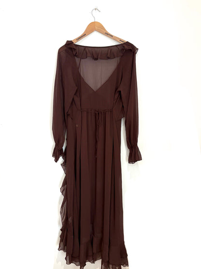 New With Tags Commense Ruffled Brown Chiffon Dress S