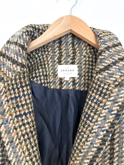 Sézane Brown Wool Houndstooth Coat UK 8