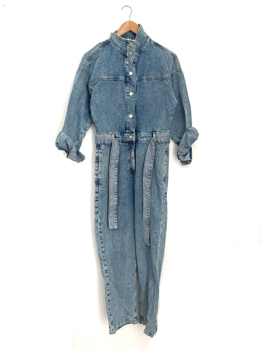 Mango Belted Denim Jumpsuit