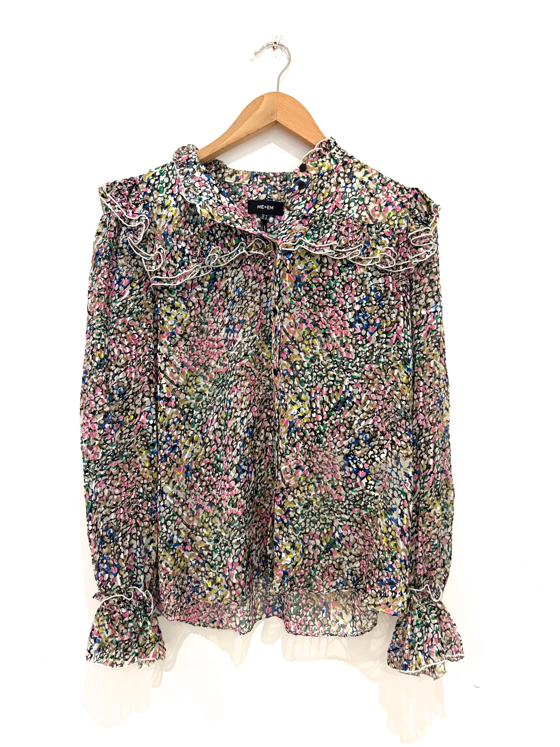 Me+Em Silk-Blend Devoré Confetti Print Blouse 
