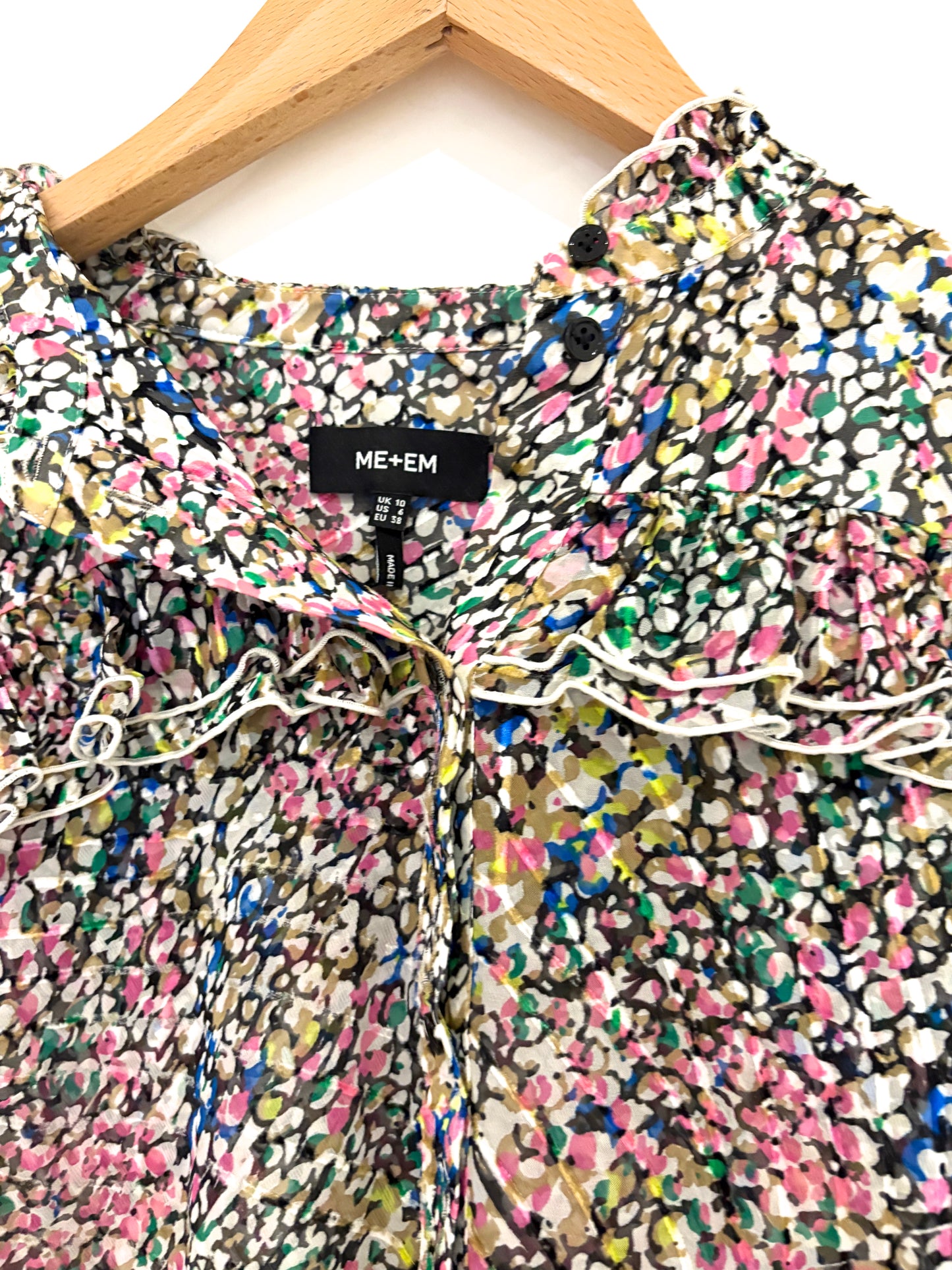 Me+Em Silk-Blend Devoré Confetti Print Blouse UK 10
