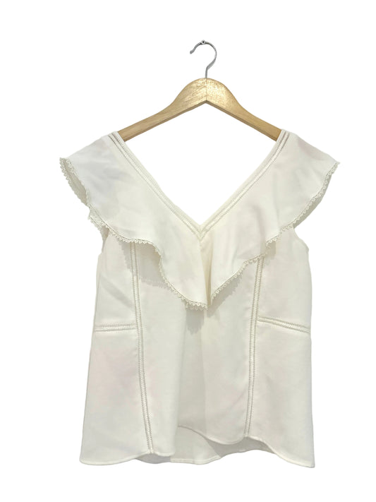 Sezane Popeline White Ruffle Blouse