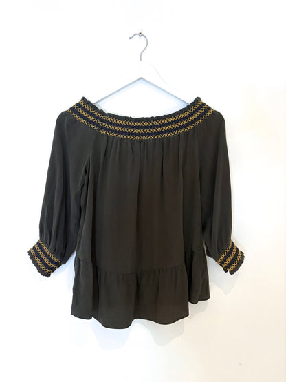 Whistles Khaki Silk Blouse UK 10