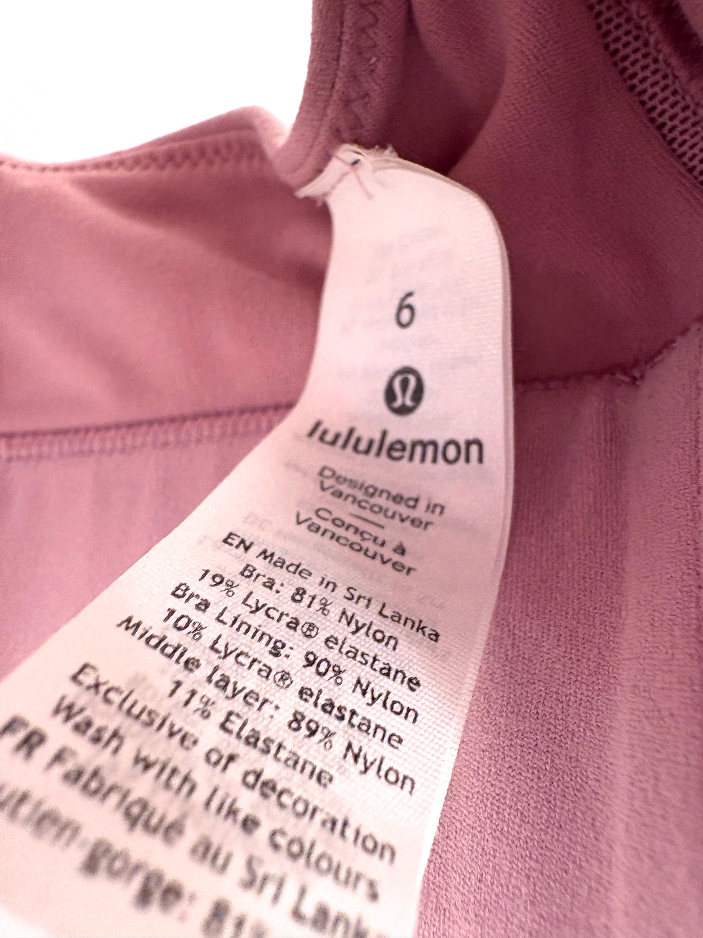 Lululemon Pink Twist Front Bra UK 10