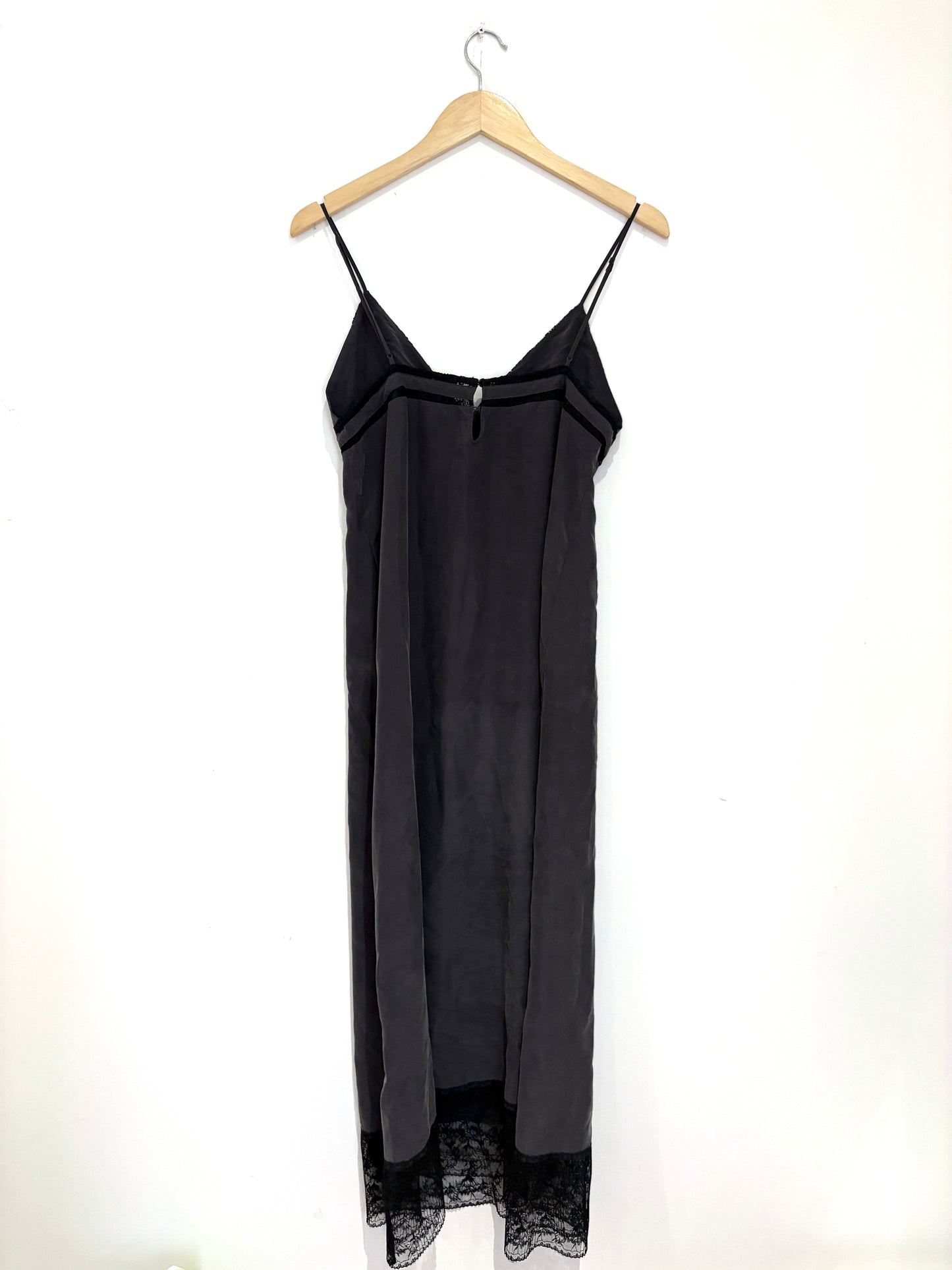 Massimo Dutti Grey Silk Slip Midi Dress XS
