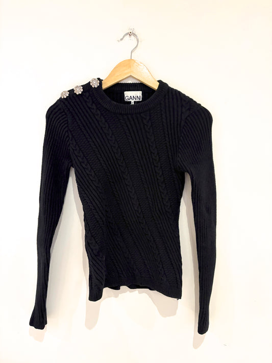 Ganni Crystal Embellished Black Knit S