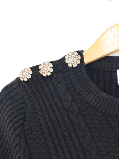 Ganni Crystal Embellished Black Knit S