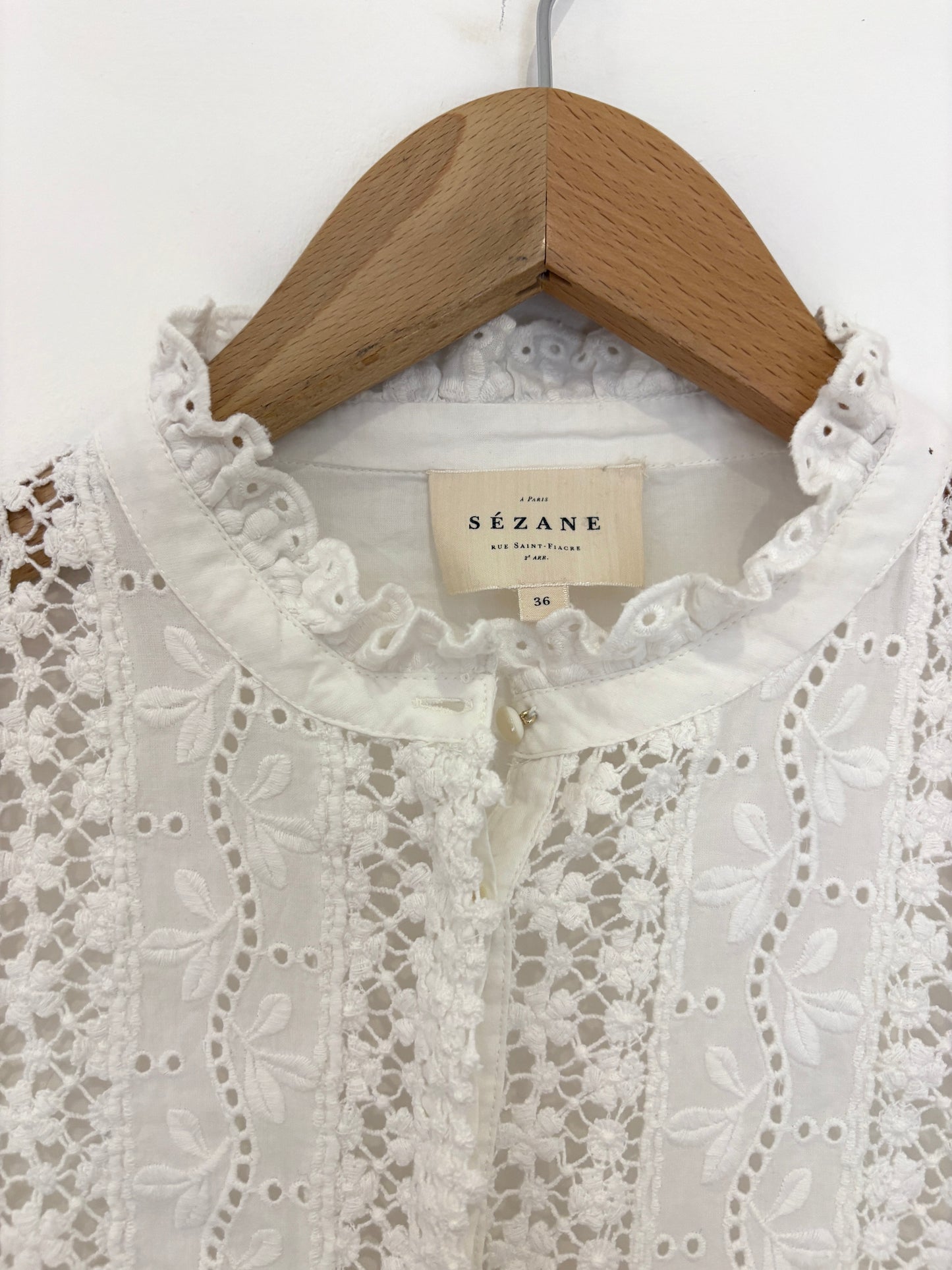 Sézane Lace White Shirt UK 8