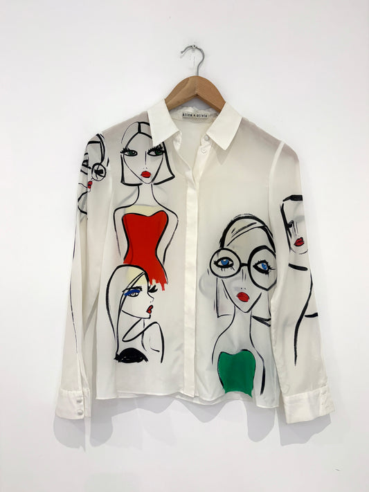Alice + Olivia x Blair Breitenstein Illustration silk shirt