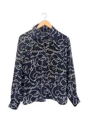 Luisa Spagnoli Dark Navy Silk Logo Shirt S