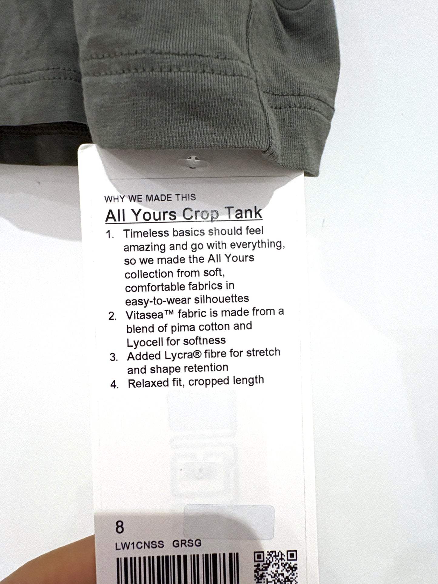 New With Tags Lululemon Khaki Crop Tank UK 12