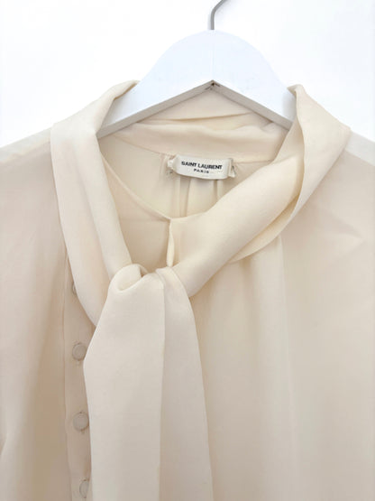 Saint Laurent Silk Lavallière-Neck Blouse S