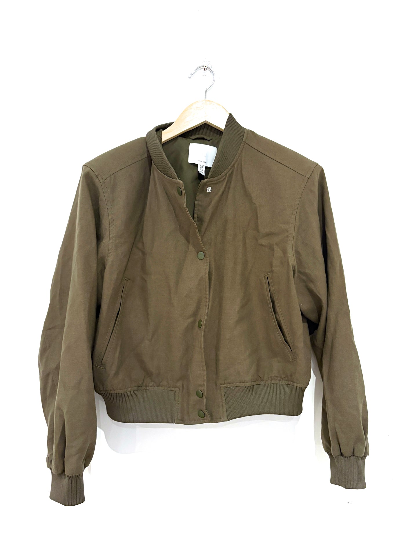 H&M Linen Khaki Bomber Jacket